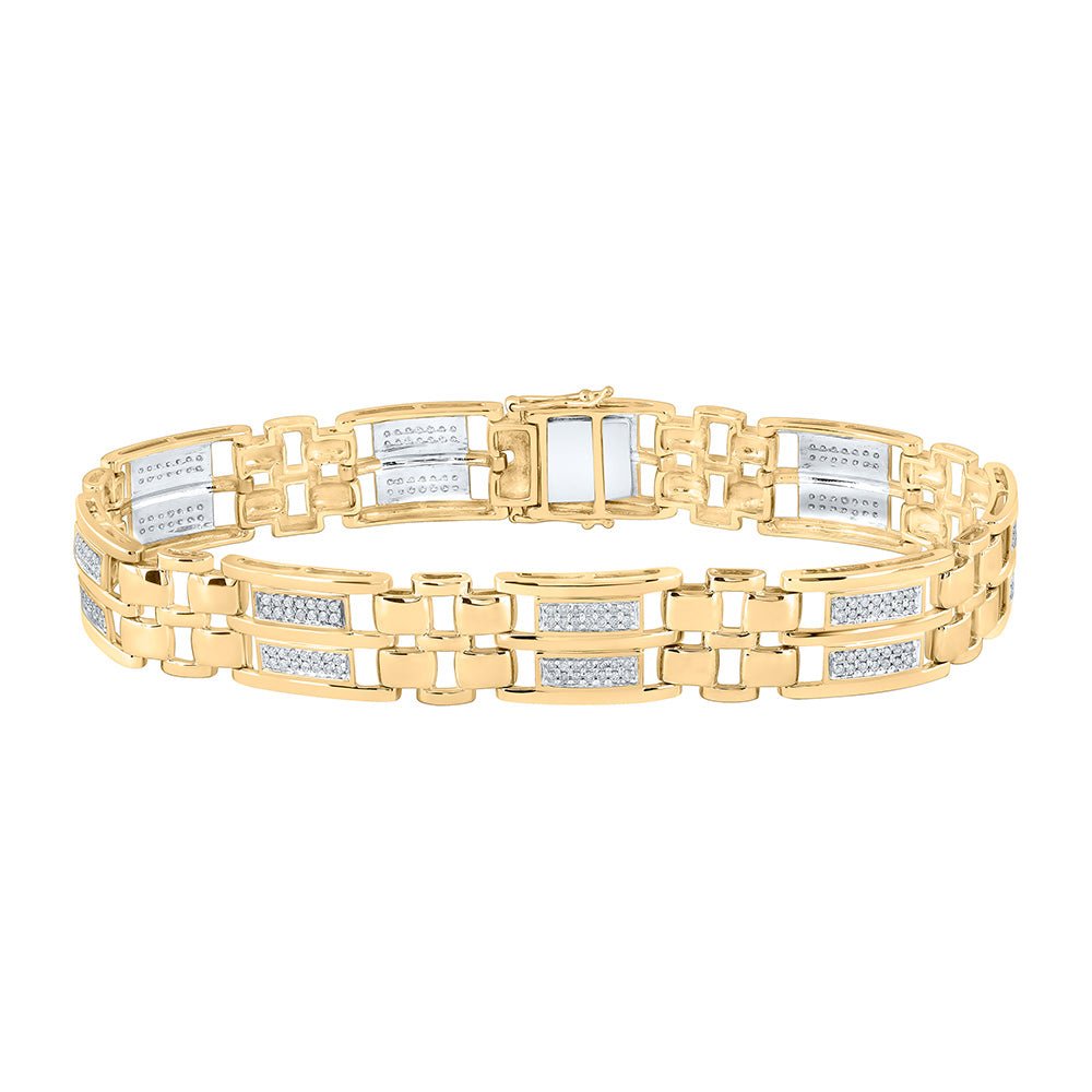 Men's Bracelets | 10kt Yellow Gold Mens Round Diamond Link Bracelet 1 Cttw | Splendid Jewellery GND