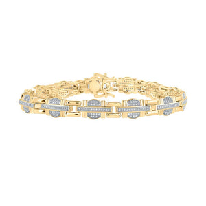 Men's Bracelets | 10kt Yellow Gold Mens Round Diamond Link Bracelet 1 Cttw | Splendid Jewellery GND