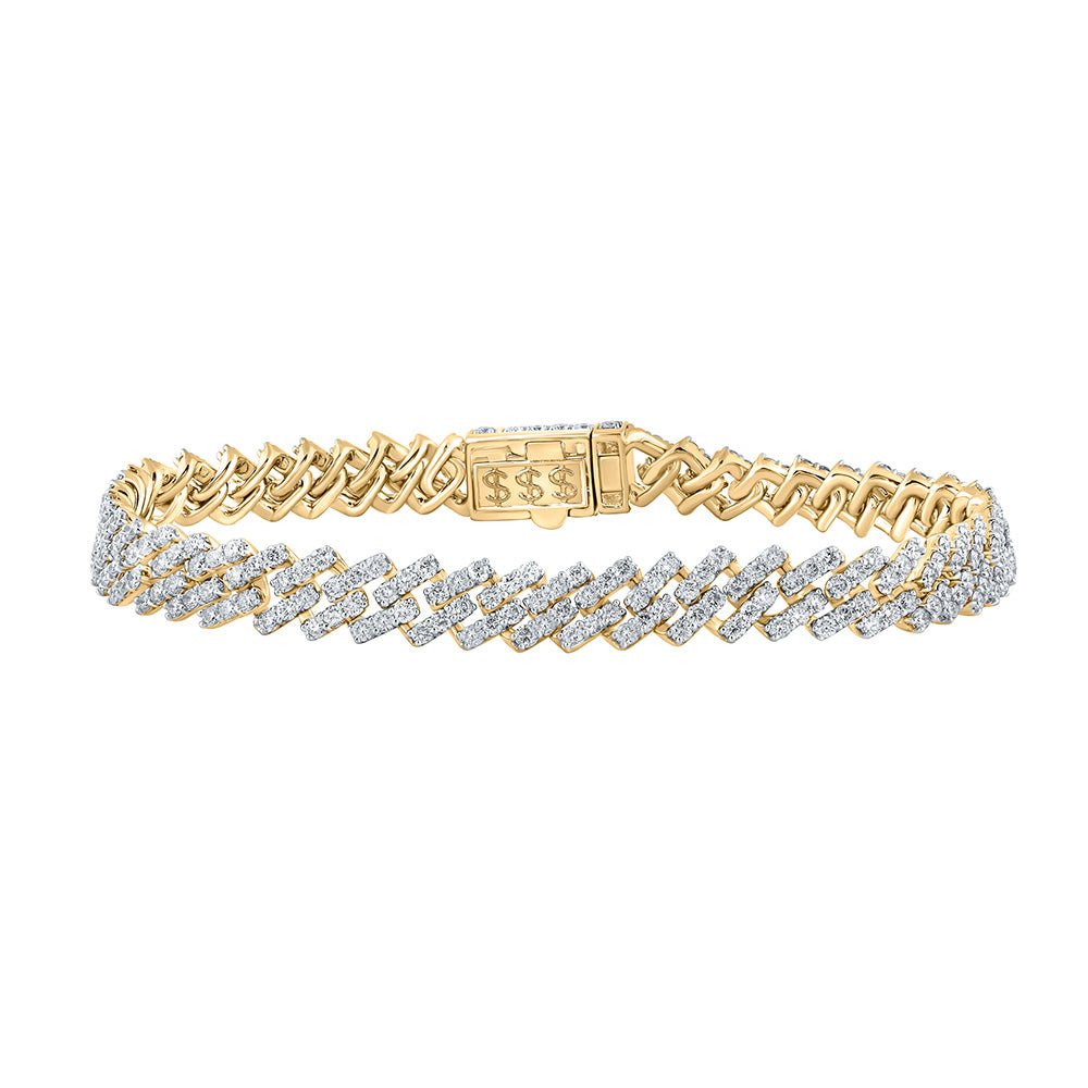 Men's Bracelets | 10kt Yellow Gold Mens Round Diamond Link Bracelet 7-5/8 Cttw | Splendid Jewellery GND