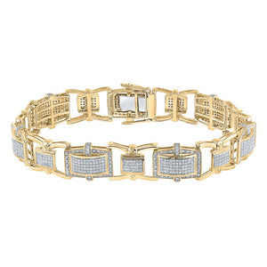 Men's Bracelets | 10kt Yellow Gold Mens Round Diamond Rectangle Link Bracelet 2-1/2 Cttw | Splendid Jewellery GND