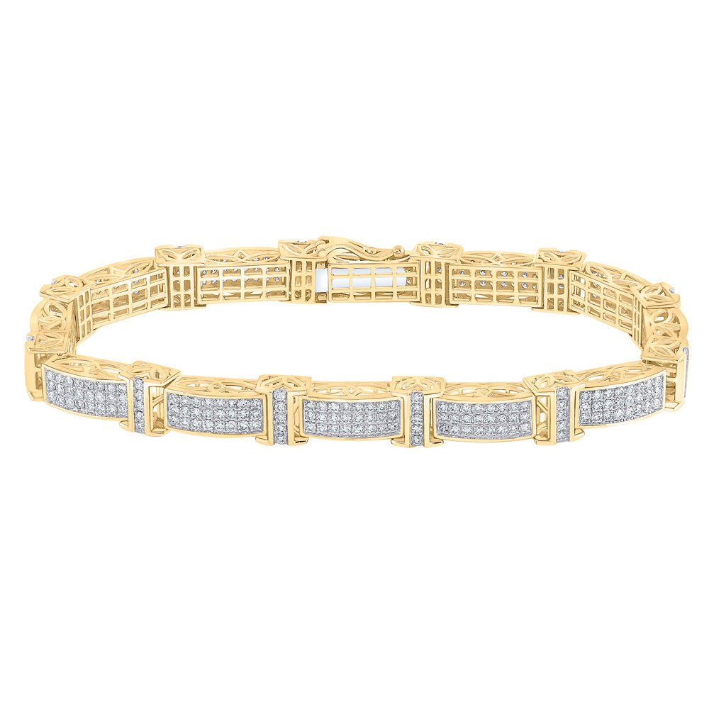 Men's Bracelets | 10kt Yellow Gold Mens Round Diamond Rectangle Link Bracelet 5-3/4 Cttw | Splendid Jewellery GND