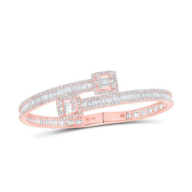 14kt Rose Gold Men's Diamond Square-accent Cuff Bangle Bracelet - A Dazzling Statement Piece - Top View