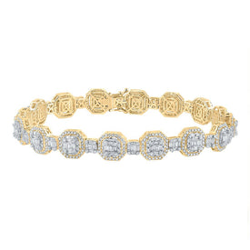 14kt Yellow Gold Baguette Diamond Octagon Link Bracelet - Luxurious Men's Jewelry - Top View
