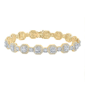 Men's Bracelets | 14kt Yellow Gold Mens Baguette Diamond Octagon Link Bracelet 6-1/4 Cttw | Splendid Jewellery GND