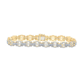 14kt Yellow Gold Men's Round Diamond Byzantine Link Bracelet - 3-3/4 Cttw - Top View