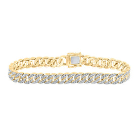 14kt Yellow Gold Round Diamond Cuban Link Bracelet - A Luxurious Statement Piece for Men - Top View