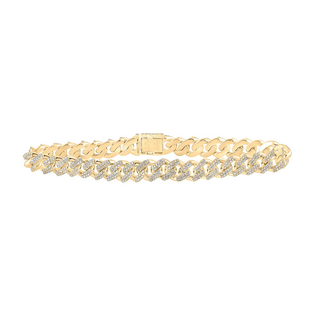 Men's Bracelets | 14kt Yellow Gold Mens Round Diamond Cuban Link Bracelet 3-3/4 Cttw | Splendid Jewellery GND