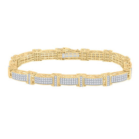 14kt Yellow Gold Men's Diamond Rectangle Link Bracelet - 5-3/4 Cttw - Top View