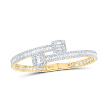 Load image into Gallery viewer, 14kt Yellow Gold Men&#39;s Diamond Square Cuff Bangle Bracelet - Exquisite Brilliance - Top View