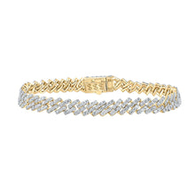 Load image into Gallery viewer, 14kt Yellow Gold Men&#39;s Round Diamond Straight Cuban Link Bracelet - 7-5/8 Cttw: A Majestic Statement of Elegance - Top View