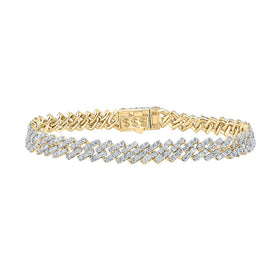 14kt Yellow Gold Men's Round Diamond Straight Cuban Link Bracelet - 7-5/8 Cttw: A Majestic Statement of Elegance - Top View