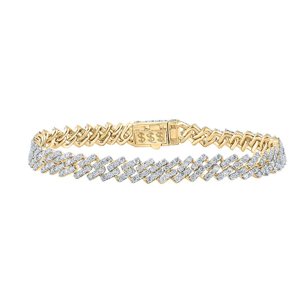 Men's Bracelets | 14kt Yellow Gold Mens Round Diamond Straight Cuban Link Bracelet 7-5/8 Cttw | Splendid Jewellery GND