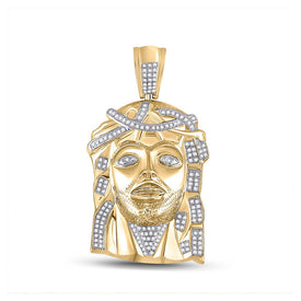 10k Yellow Gold Men's Diamond Jesus Face Charm Pendant 1/2 Cttw - A Divine Statement Piece - Alternate view 1 from Splendid Jewellery