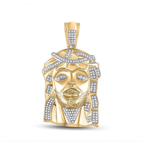 Men's Diamond Charm Pendant | 10k Yellow Gold Mens Diamond Jesus Face Charm Pendant 1/2 Cttw | Splendid Jewellery GND