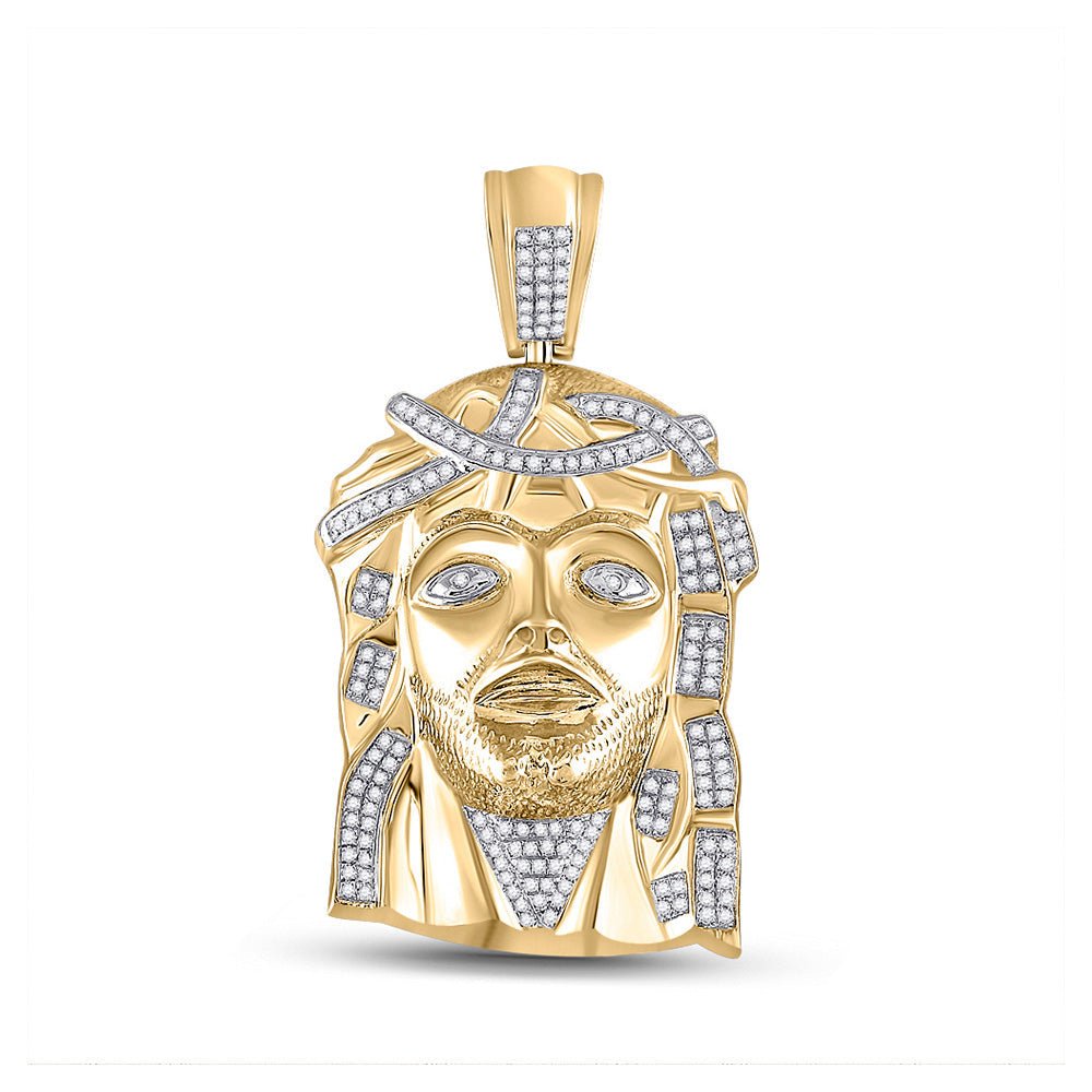 Men's Diamond Charm Pendant | 10k Yellow Gold Mens Diamond Jesus Face Charm Pendant 1/2 Cttw | Splendid Jewellery GND
