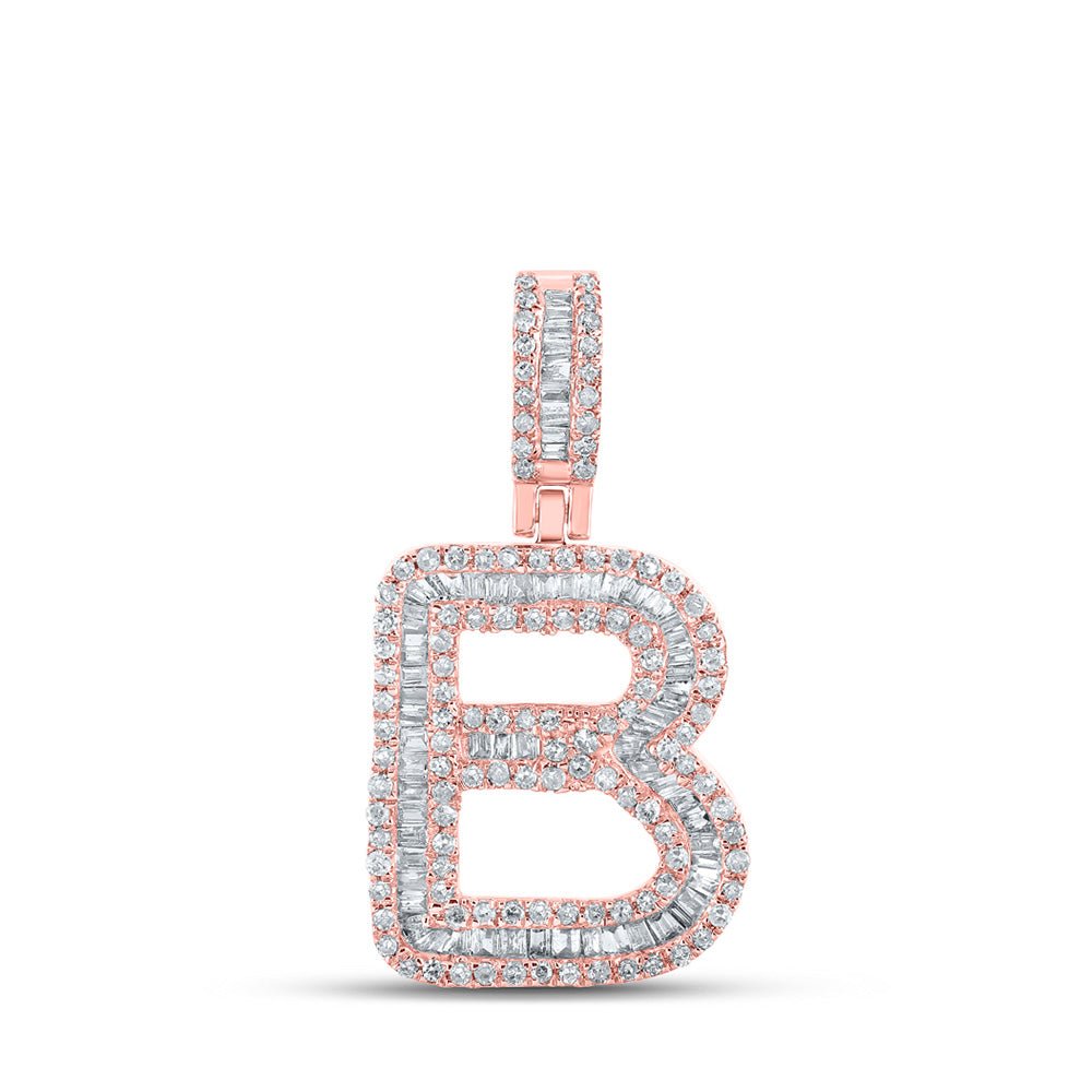 Men's Diamond Charm Pendant | 10kt Rose Gold Mens Baguette Diamond B Initial Letter Pendant 5/8 Cttw | Splendid Jewellery GND