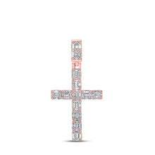 Load image into Gallery viewer, 10kt Rose Gold Baguette and Round Diamond Cross Pendant - 1-3/4 Cttw - Alternate view 1 from Splendid Jewellery