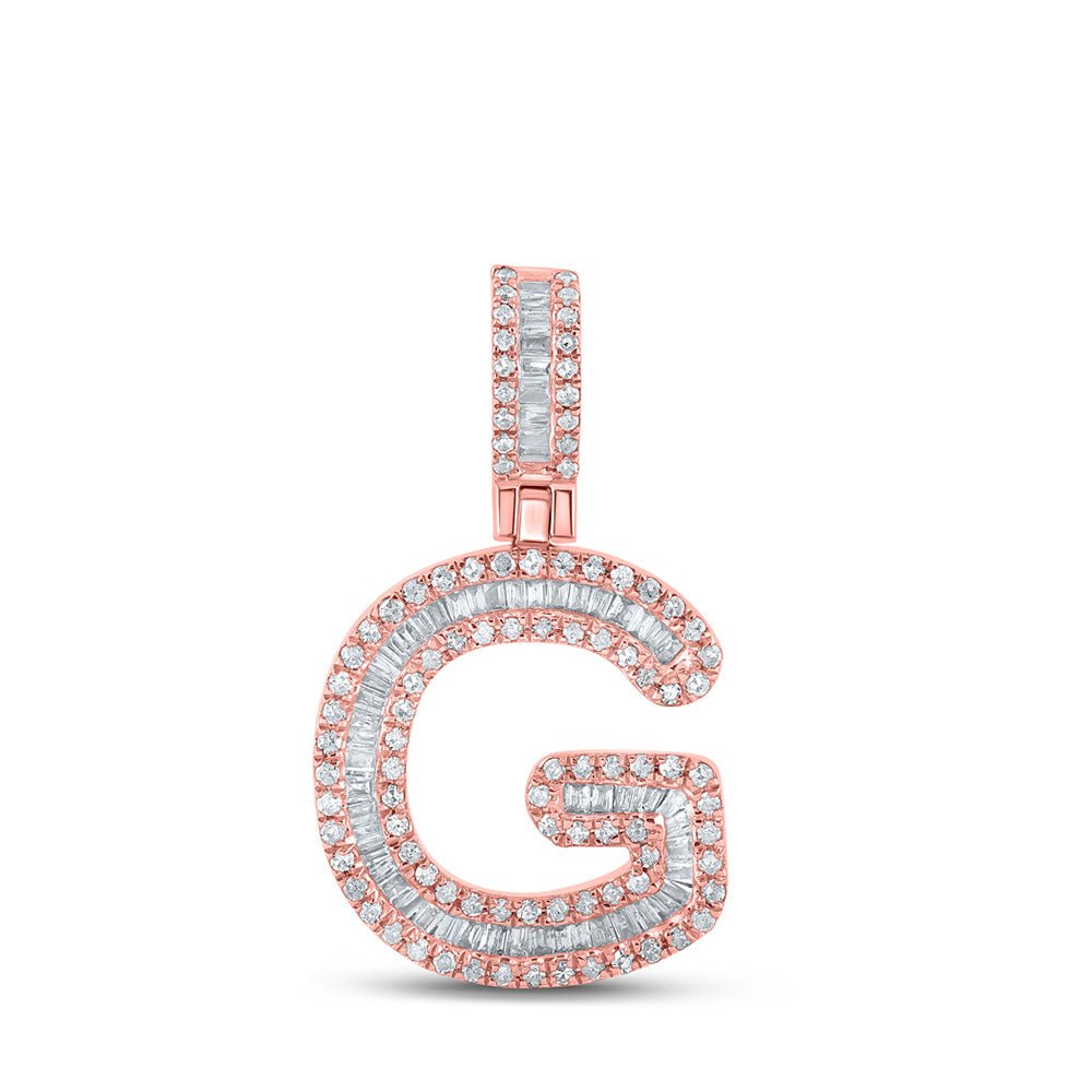 Men's Diamond Charm Pendant | 10kt Rose Gold Mens Baguette Diamond G Initial Letter Pendant 1/2 Cttw | Splendid Jewellery GND