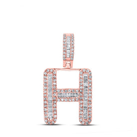 10kt Rose Gold Men's Baguette Diamond H Initial Pendant - 1/2 Cttw - Alternate view 1 from Splendid Jewellery