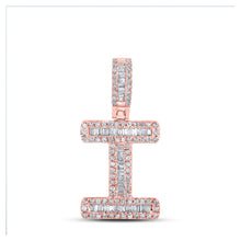 Load image into Gallery viewer, 10kt Rose Gold Men&#39;s Baguette Diamond I Initial Letter Pendant - 3/8 Cttw - Alternate view 1 from Splendid Jewellery