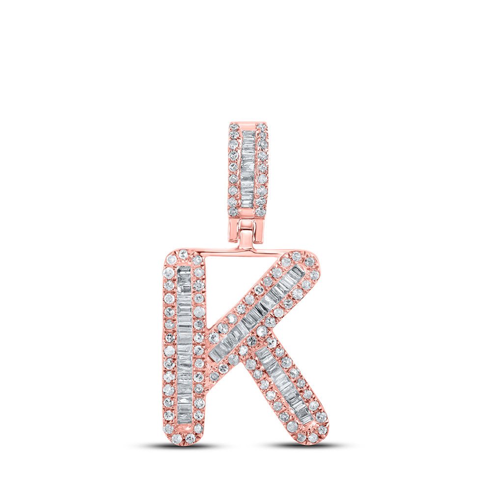 Men's Diamond Charm Pendant | 10kt Rose Gold Mens Baguette Diamond K Initial Letter Pendant 3/8 Cttw | Splendid Jewellery GND