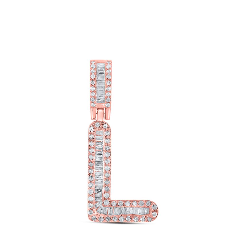 Men's Diamond Charm Pendant | 10kt Rose Gold Mens Baguette Diamond L Initial Letter Pendant 1/3 Cttw | Splendid Jewellery GND