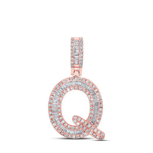Men's Diamond Charm Pendant | 10kt Rose Gold Mens Baguette Diamond Q Initial Letter Pendant 1/2 Cttw | Splendid Jewellery GND