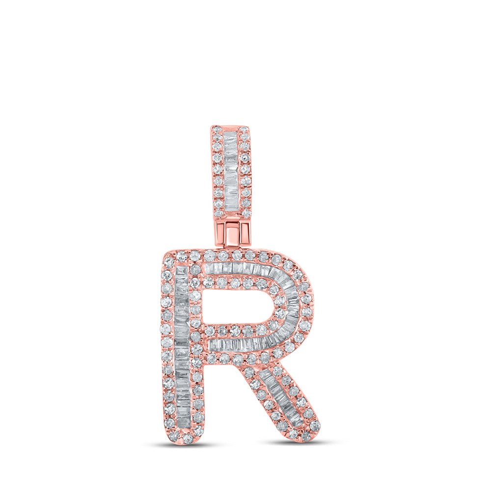 Men's Diamond Charm Pendant | 10kt Rose Gold Mens Baguette Diamond R Initial Letter Pendant 1/2 Cttw | Splendid Jewellery GND
