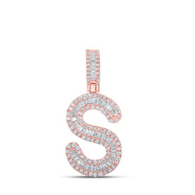 10kt Rose Gold Baguette Diamond S Initial Pendant for Men - 1/2 Cttw - Alternate view 1 from Splendid Jewellery