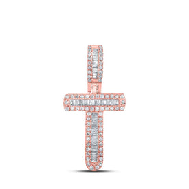 10kt Rose Gold Baguette Diamond T Initial Pendant for Men - 1/3 Cttw - Alternate view 1 from Splendid Jewellery