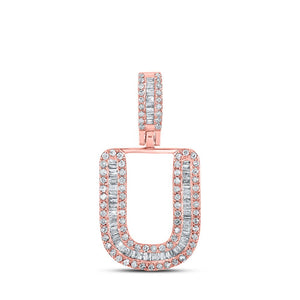 Men's Diamond Charm Pendant | 10kt Rose Gold Mens Baguette Diamond U Initial Letter Pendant 3/8 Cttw | Splendid Jewellery GND