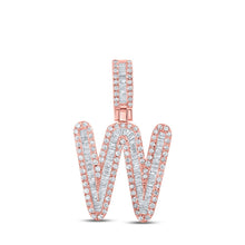 Load image into Gallery viewer, 10kt Rose Gold Baguette Diamond W Initial Letter Pendant - Stunning Men&#39;s Charm - Alternate view 1 from Splendid Jewellery