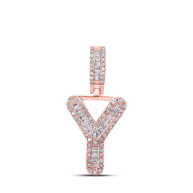 10kt Rose Gold Baguette Diamond Y Initial Pendant - 1/3 Cttw Men's Charm Necklace - Alternate view 1 from Splendid Jewellery
