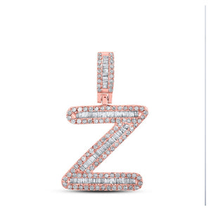 Men's Diamond Charm Pendant | 10kt Rose Gold Mens Baguette Diamond Z Initial Letter Pendant 1/2 Cttw | Splendid Jewellery GND
