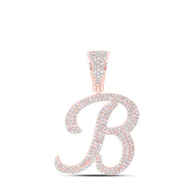 10kt Rose Gold Mens Round Diamond B Initial Letter Charm Pendant 1 Cttw - Alternate view 1 from Splendid Jewellery