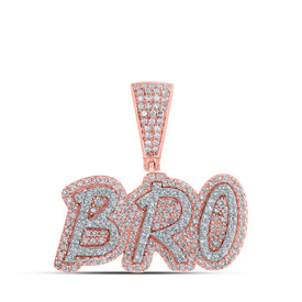 10kt Rose Gold Mens Round Diamond BRO Charm Pendant 5/8 Cttw - Alternate view 1 from Splendid Jewellery