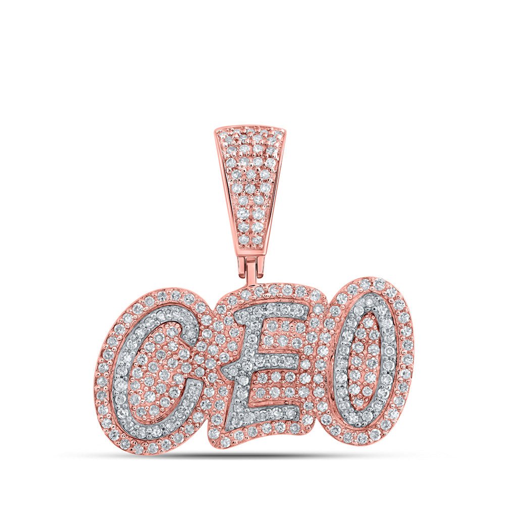 Men's Diamond Charm Pendant | 10kt Rose Gold Mens Round Diamond CEO Charm Pendant 5/8 Cttw | Splendid Jewellery GND