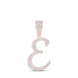 Men's Diamond Charm Pendant | 10kt Rose Gold Mens Round Diamond E Initial Letter Charm Pendant 3/4 Cttw | Splendid Jewellery GND