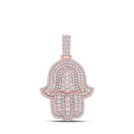 10kt Rose Gold Men's Round Diamond Hamsa Charm Pendant - Captivating Brilliance - Alternate view 1 from Splendid Jewellery