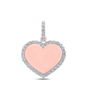 Men's Diamond Charm Pendant | 10kt Rose Gold Mens Round Diamond Heart Memory Charm Pendant 1/10 Cttw | Splendid Jewellery GND