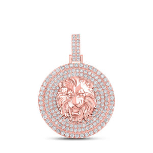 Men's Diamond Charm Pendant | 10kt Rose Gold Mens Round Diamond Lion Face Charm Pendant 2-1/2 Cttw | Splendid Jewellery GND