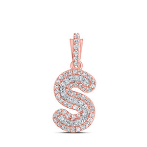 Men's Diamond Charm Pendant | 10kt Rose Gold Mens Round Diamond S Initial Letter Charm Pendant 1/5 Cttw | Splendid Jewellery GND