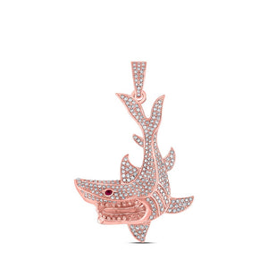 Men's Diamond Charm Pendant | 10kt Rose Gold Mens Round Diamond Shark Animal Charm Pendant 1-1/2 Cttw | Splendid Jewellery GND