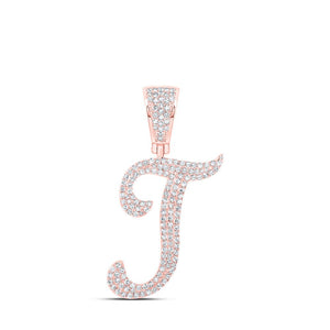 Men's Diamond Charm Pendant | 10kt Rose Gold Mens Round Diamond T Initial Letter Charm Pendant 3/4 Cttw | Splendid Jewellery GND