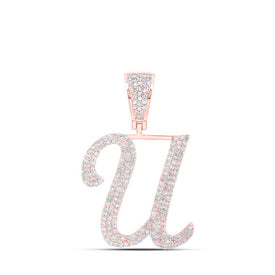10kt Rose Gold Mens Round Diamond U Initial Letter Charm Pendant - 1 Cttw - Alternate view 1 from Splendid Jewellery