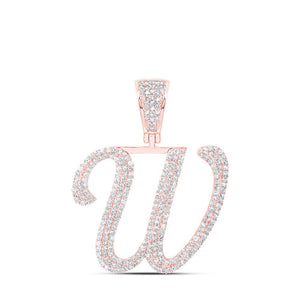Men's Diamond Charm Pendant | 10kt Rose Gold Mens Round Diamond W Initial Letter Charm Pendant 1-1/4 Cttw | Splendid Jewellery GND