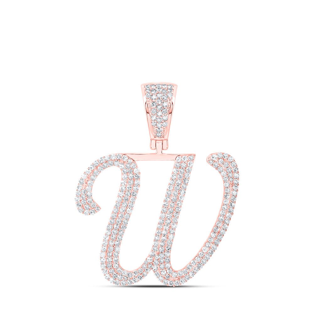 Men's Diamond Charm Pendant | 10kt Rose Gold Mens Round Diamond W Initial Letter Charm Pendant 1-1/4 Cttw | Splendid Jewellery GND