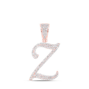 Men's Diamond Charm Pendant | 10kt Rose Gold Mens Round Diamond Z Initial Letter Charm Pendant 7/8 Cttw | Splendid Jewellery GND
