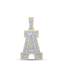 Load image into Gallery viewer, 10kt Two-tone Gold Men&#39;s Baguette Diamond A Initial Letter Charm Pendant 1-7/8 Cttw - Alternate view 1 from Splendid Jewellery