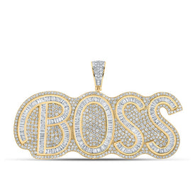10kt Two-tone Gold Baguette Diamond BOSS Charm Pendant - 6-3/4 Cttw - Alternate view 1 from Splendid Jewellery